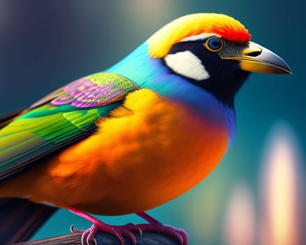 Colorful bird on a background of nature. 3d illustration.