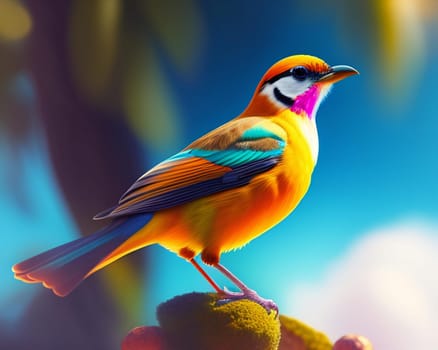 Colorful bird on a background of nature. 3d illustration.