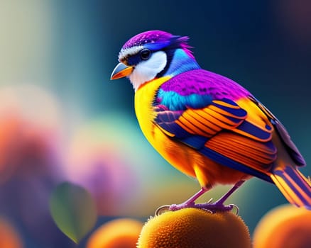 Colorful bird on a background of nature. 3d illustration.