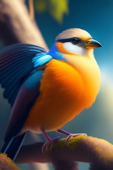 3d render of a colorful bird on a background of nature