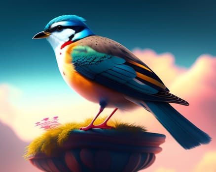 Colorful bird on a background of nature. 3d illustration.