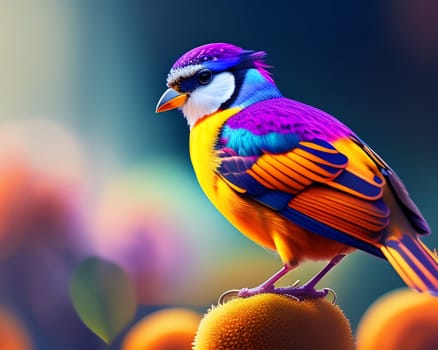 3d render of a colorful bird on a background of nature