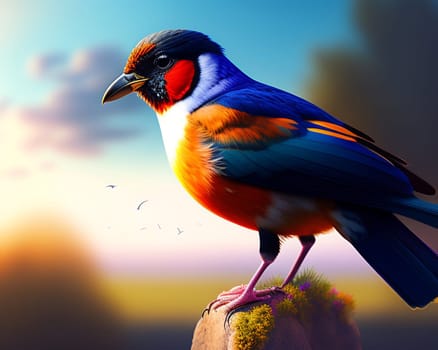 3d render of a colorful bird on a background of nature