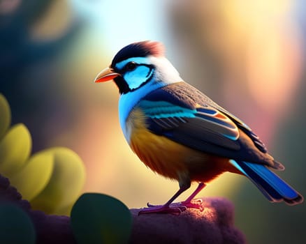 Colorful bird on a background of nature. 3d illustration.