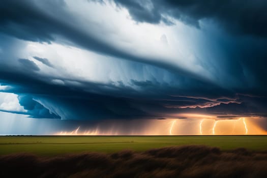 A thunderstorm is coming in the fields of South Africa. The storm is coming