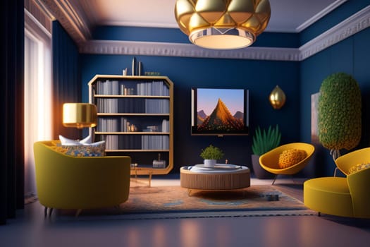 Luxury interior of the living room. 3D rendering. ai generated