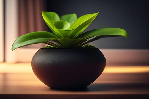 Houseplant in a pot on a dark background. 3d rendering
