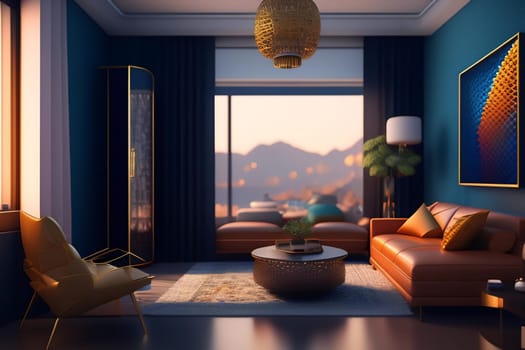 Luxury interior of the living room. 3D rendering. ai generated