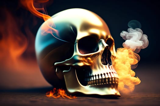 Skull on fire with smoke. Halloween concept. 3d rendering