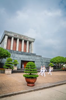 Hanoi, Vietnam, November 13, 2022: Change of guard at the Ho Chi Minh mausoleum in Hanoi, Vietnam