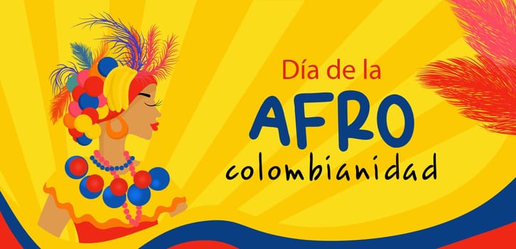Afro-Colombian Day in Colombia in Spanish. Horizontal banner in bright colors travel concept to colombia.
