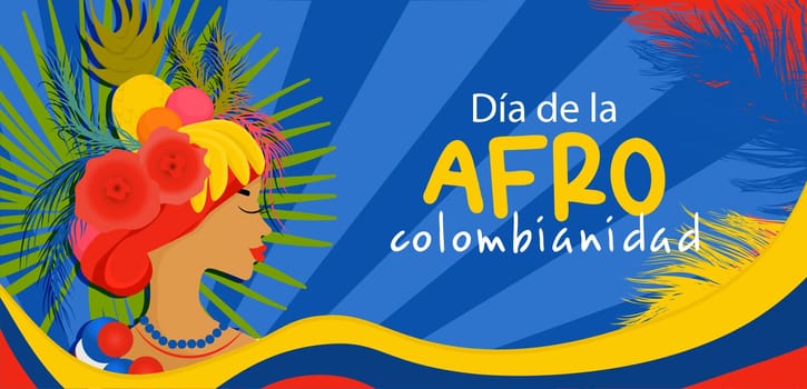 Afro-Colombian Day in Colombia in Spanish. Horizontal banner in bright colors travel concept to colombia.