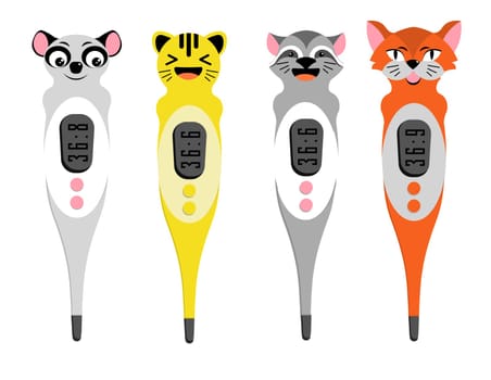 Cute baby thermometer. Electronic thermometer in vector.
