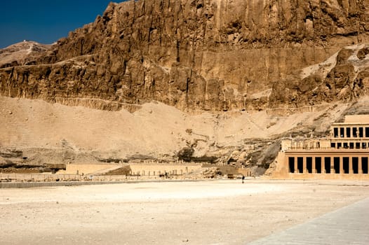 Luxor, Egypt - April 16 2008: Tourists visiting the temple of Hatshepsut, Luxor, Egypt
