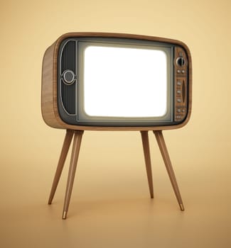 Retro analogue tv isolated on yellow background. 3D illustration.