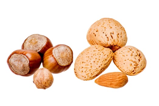 Nuts and almonds over white background