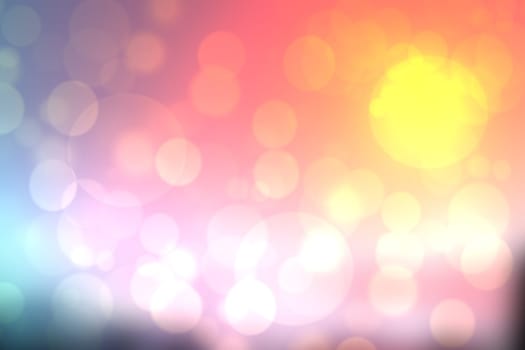 Abstract dark blue gradient pink yellow orange background texture with glitter defocused sparkle bokeh circles and glowing circular lights. Beautiful backdrop with bokeh light effect.