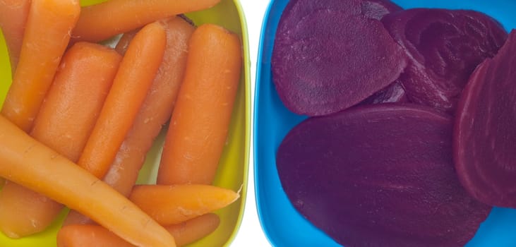 Close Up of Bowl of Canned Beets and Carrots Food Concept.
