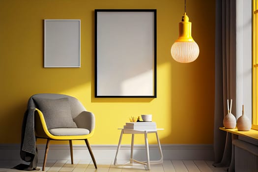 Home interior poster mock up with vertical frame - wall mockup interior. Wall art. 3d rendering, 3d illustration