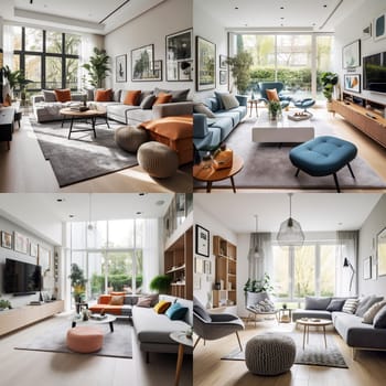 A series of illustrative images of modern living room interior