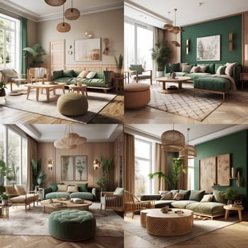 A series of illustrative images of modern living room interior