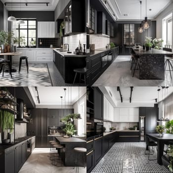 A series of illustrative images of modern kitchen interior