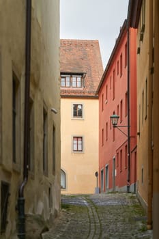 Alley with old historic houses in Rothenburg ob der Tauber in Germany
