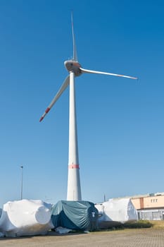 Storage yard for components of wind turbines of the company Enercon in the port of Magdeburg
