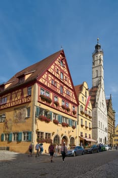 Rothenburg ob der Tauber, Germany – September 22, 2024: historic buildings in the picturesque old town of Rothenburg ob der Tauber in Germany