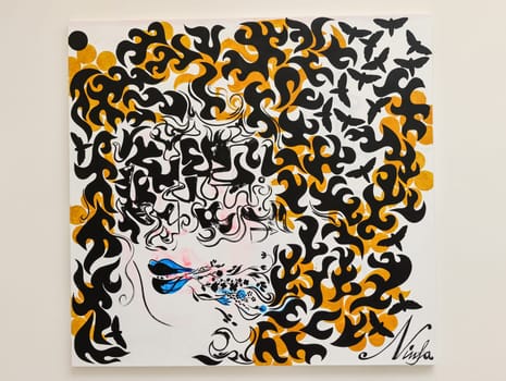 Venice, Italy - September 6, 2022:  59th Venice Art Biennale in Venice. Ninfa by the German artist Charline von Heyl
