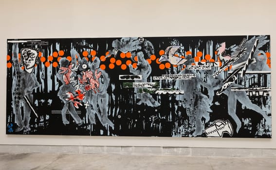 Venice, Italy - September 6, 2022:  59th Venice Art Biennale in Venice. Primavera 2020 by the German artist Charline von Heyl