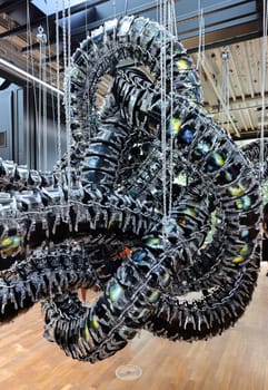 Venice, Italy - September 6, 2022: 59th Venice Art Biennale in Venice. Gyre by artist Yunchul Kim at the Korean pavilion