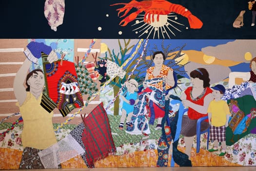 Venice, Italy - Sept 6, 2022: 59th Venice Art Biennale in Venice. Re-enchanting the World the project by Małgorzata Mirga-Tas manifesto on Roma identity and art at the Polish pavilon