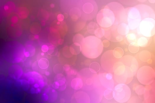 Abstract dark blue gradient pink yellow orange background texture with glitter defocused sparkle bokeh circles and glowing circular lights. Beautiful backdrop with bokeh light effect.