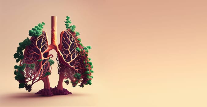 Green lung in the forest, trees for fresh healthy breathing air, environment concept, connect to nature, generative AI