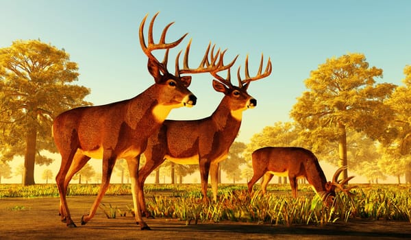 The herbivorous White-tailed deer lives in North and South America and is an abundant species.