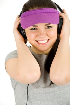 pretty and young girl very happy on white background
