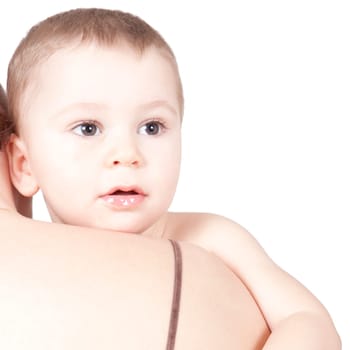 bright portrait of adorable baby over white