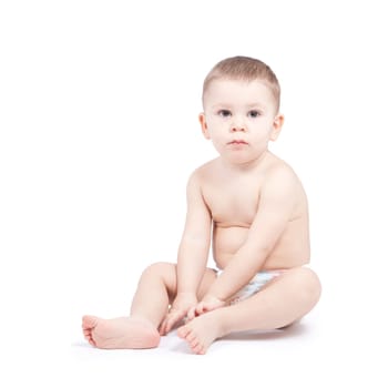 bright portrait of adorable baby over white