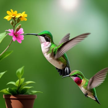 The hummingbird  flying next to beautiful flower - AI Generated