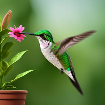 The hummingbird  flying next to beautiful flower - AI Generated
