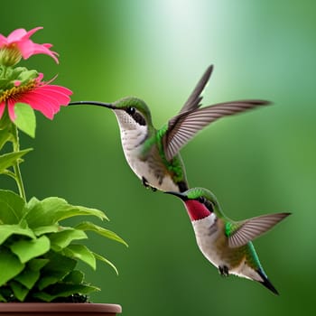 The hummingbird  flying next to beautiful flower - AI Generated