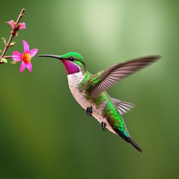 The hummingbird  flying next to beautiful flower - AI Generated