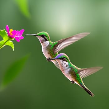 The hummingbird  flying next to beautiful flower - AI Generated