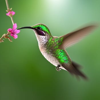 The hummingbird  flying next to beautiful flower - AI Generated