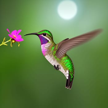The hummingbird  flying next to beautiful flower - AI Generated