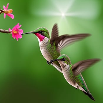 The hummingbird  flying next to beautiful flower - AI Generated