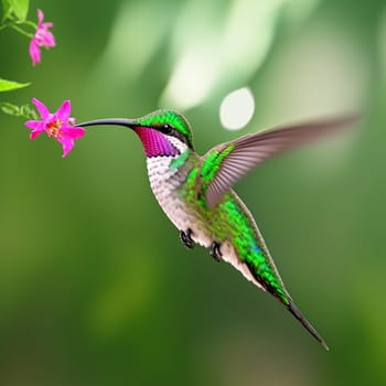 The hummingbird  flying next to beautiful flower - AI Generated