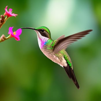 The hummingbird  flying next to beautiful flower - AI Generated