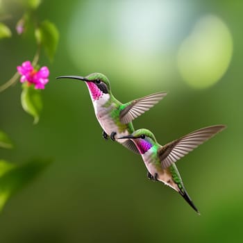 The hummingbird  flying next to beautiful flower - AI Generated
